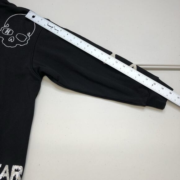 Hardy Hardy Men’s Black Skull Print Plaid Paneled Hoodie Small Rocker Peace - Picture 4 of 11